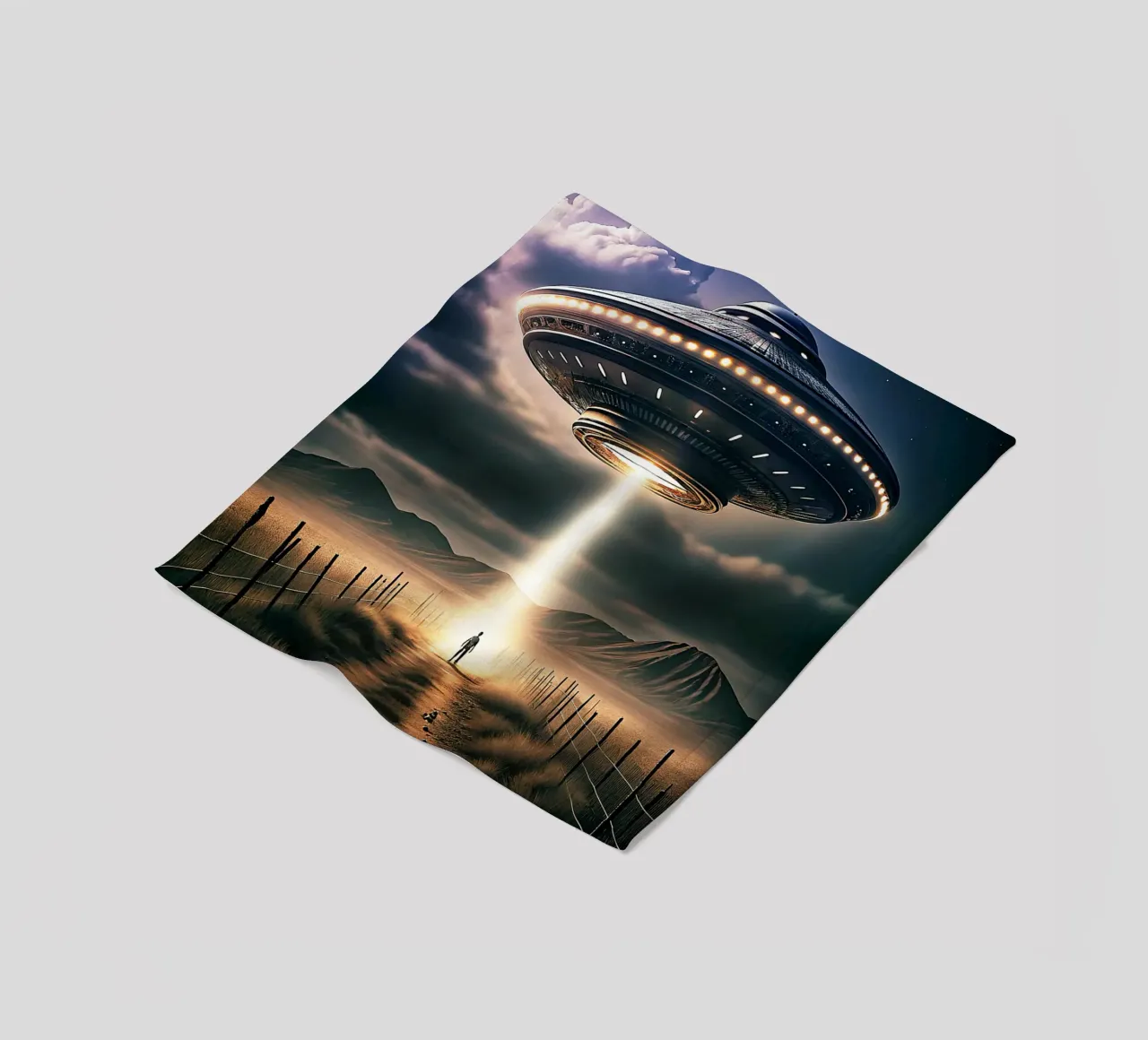 Mysterious UFO and Alien Art fleece blanket by kembangross