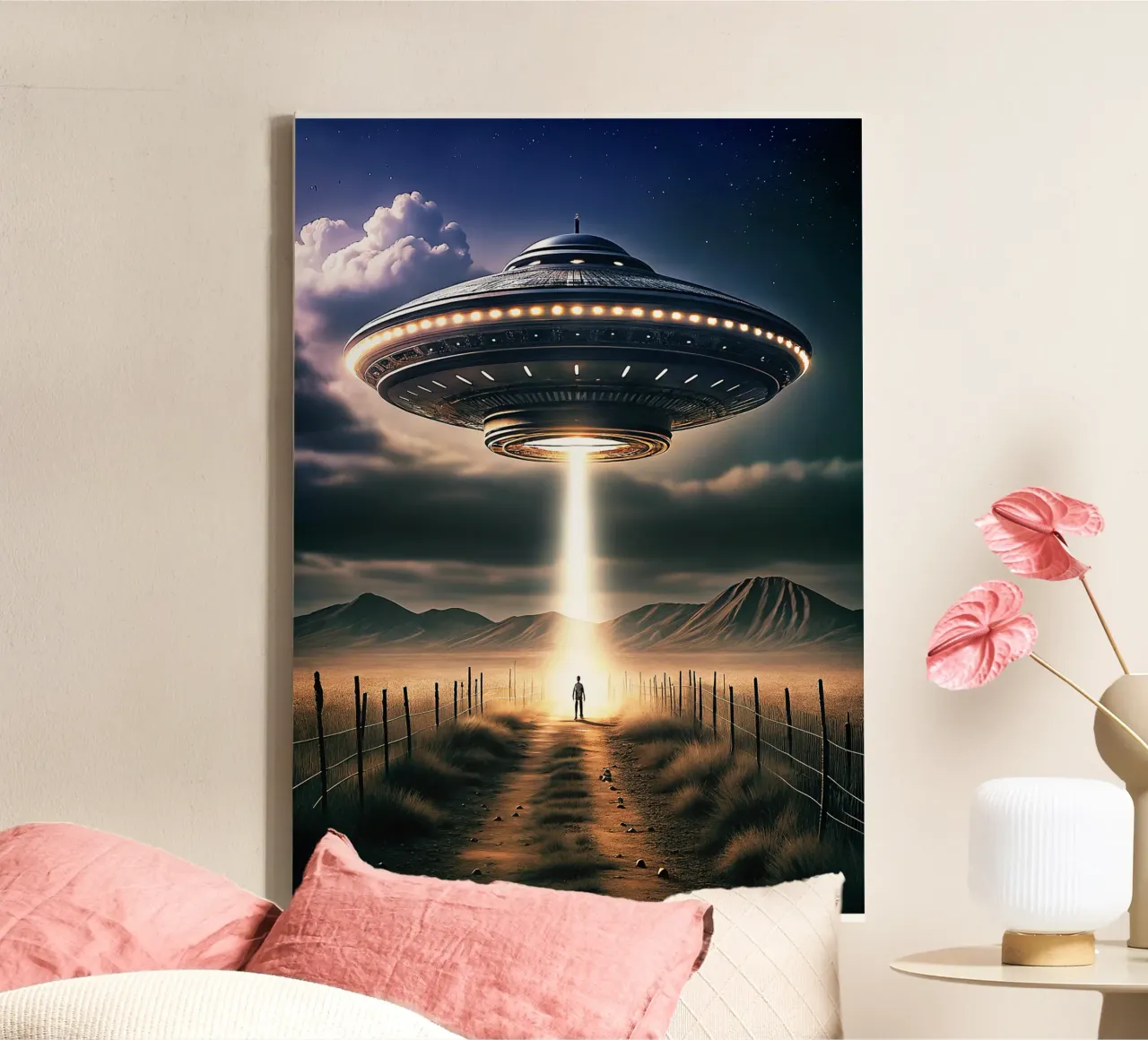 Mysterious UFO and Alien Art canvas by kembangross