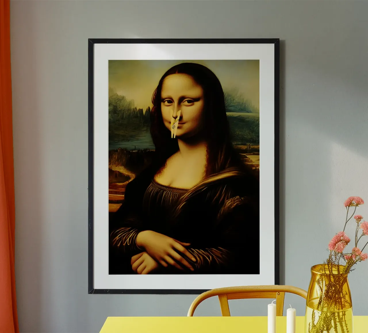 Parodia della Monna Lisa poster con telaio in alluminio da kembangross