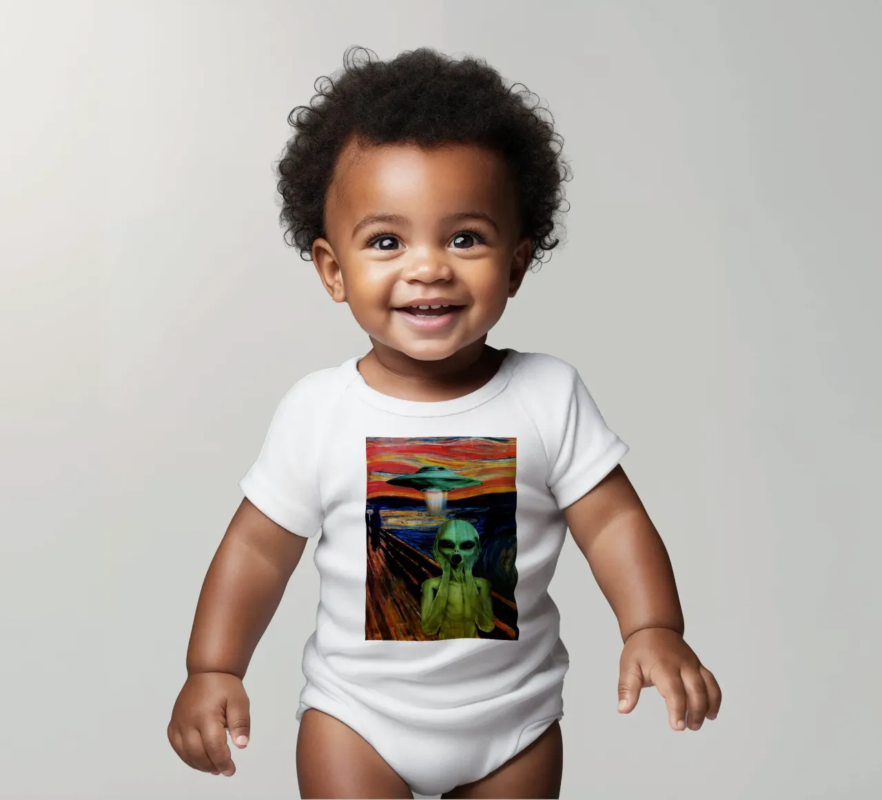 UFO buitenaards schreeuwend kunstwerk babyrompertje korte mouwen van kembangross