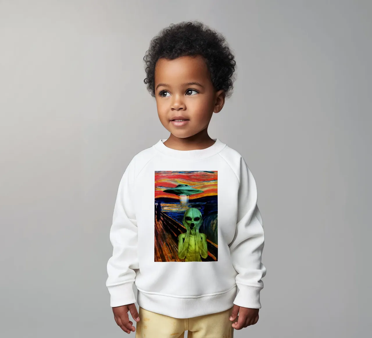 UFO Alien Screaming Art baby sweatshirt by kembangross