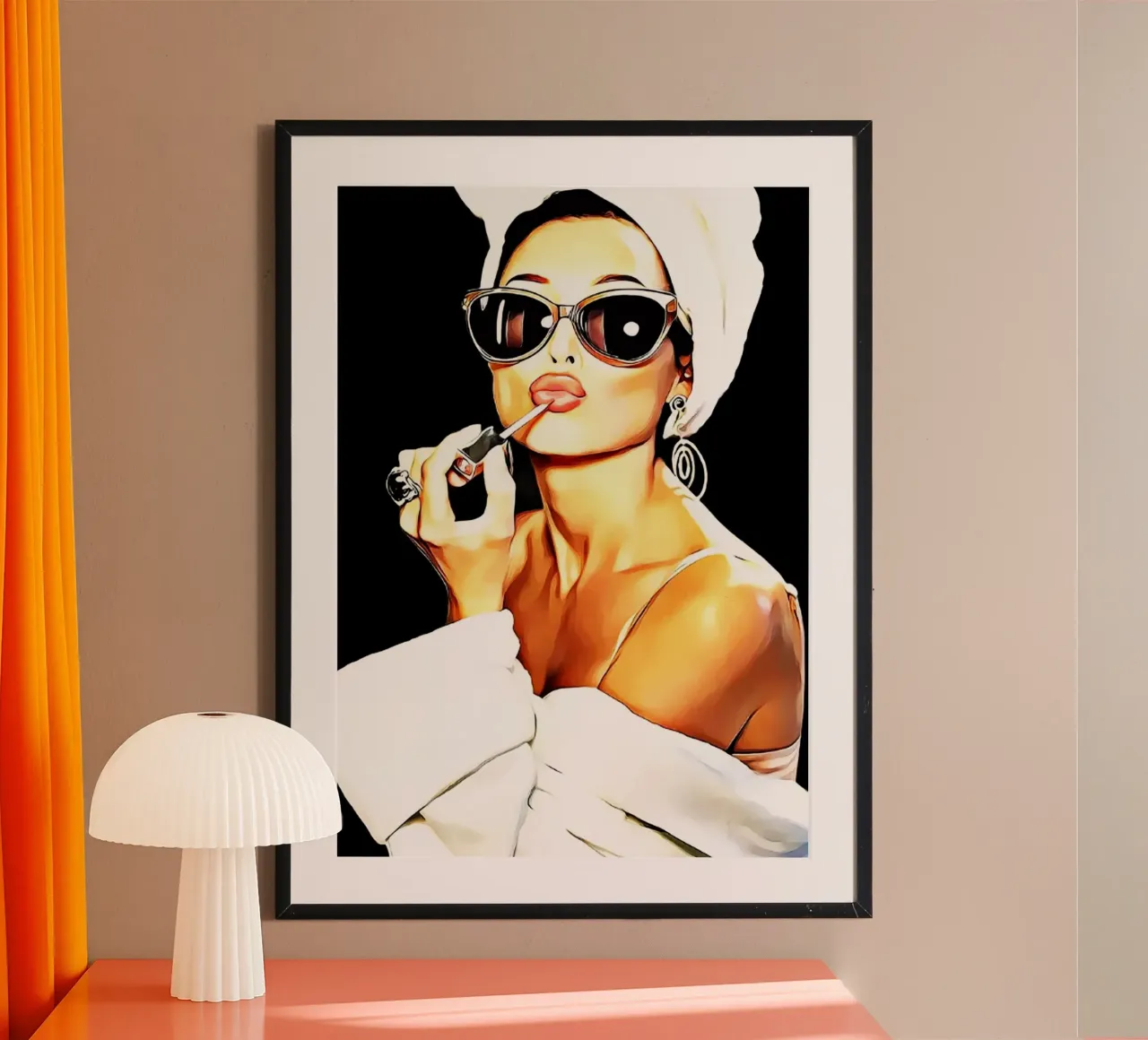 Vintage Donna Moda Rossetto Audrey Hepburn poster con telaio in legno da kembangross