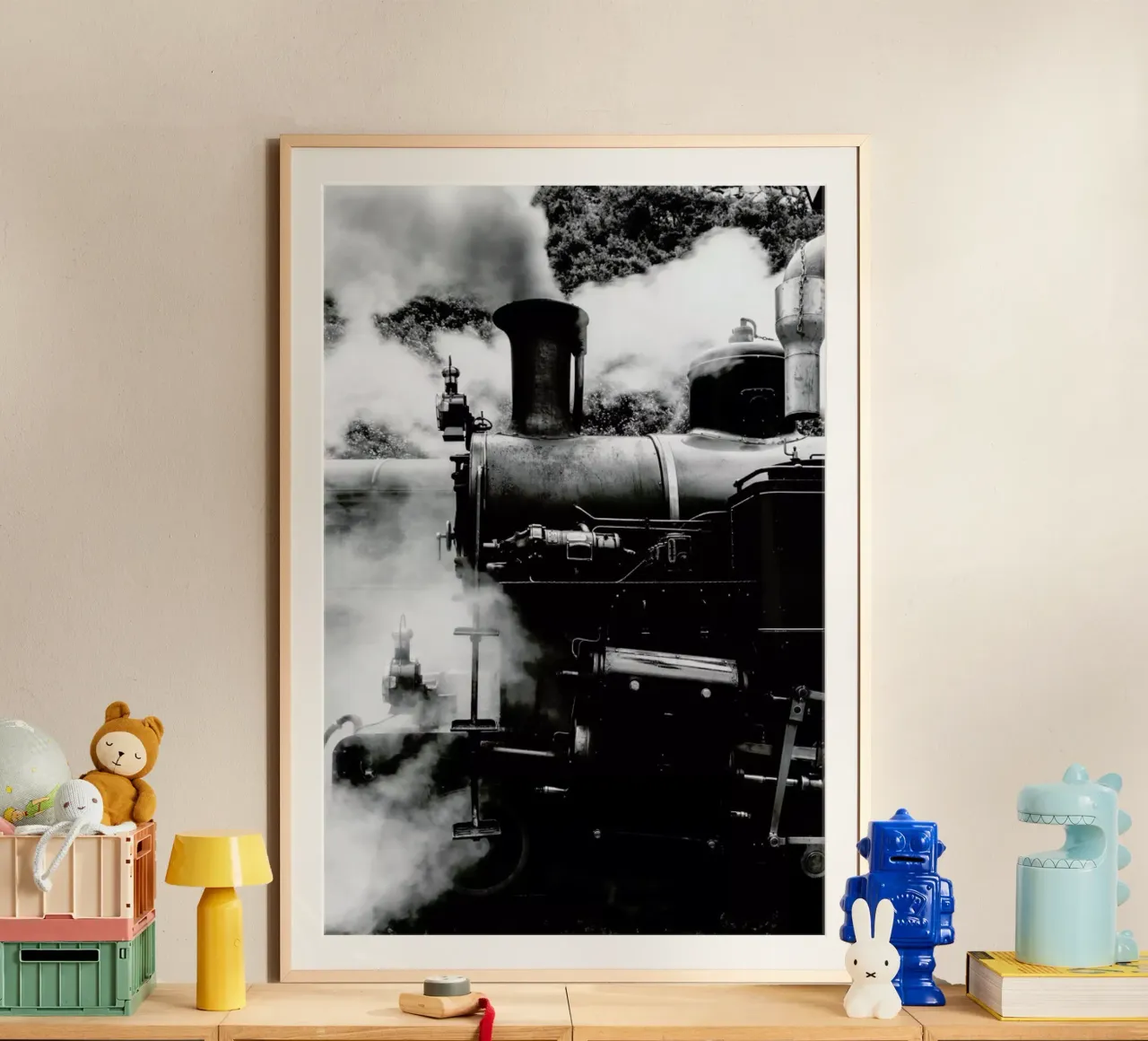 Steam Train poster con telaio in legno da METROPOLIS