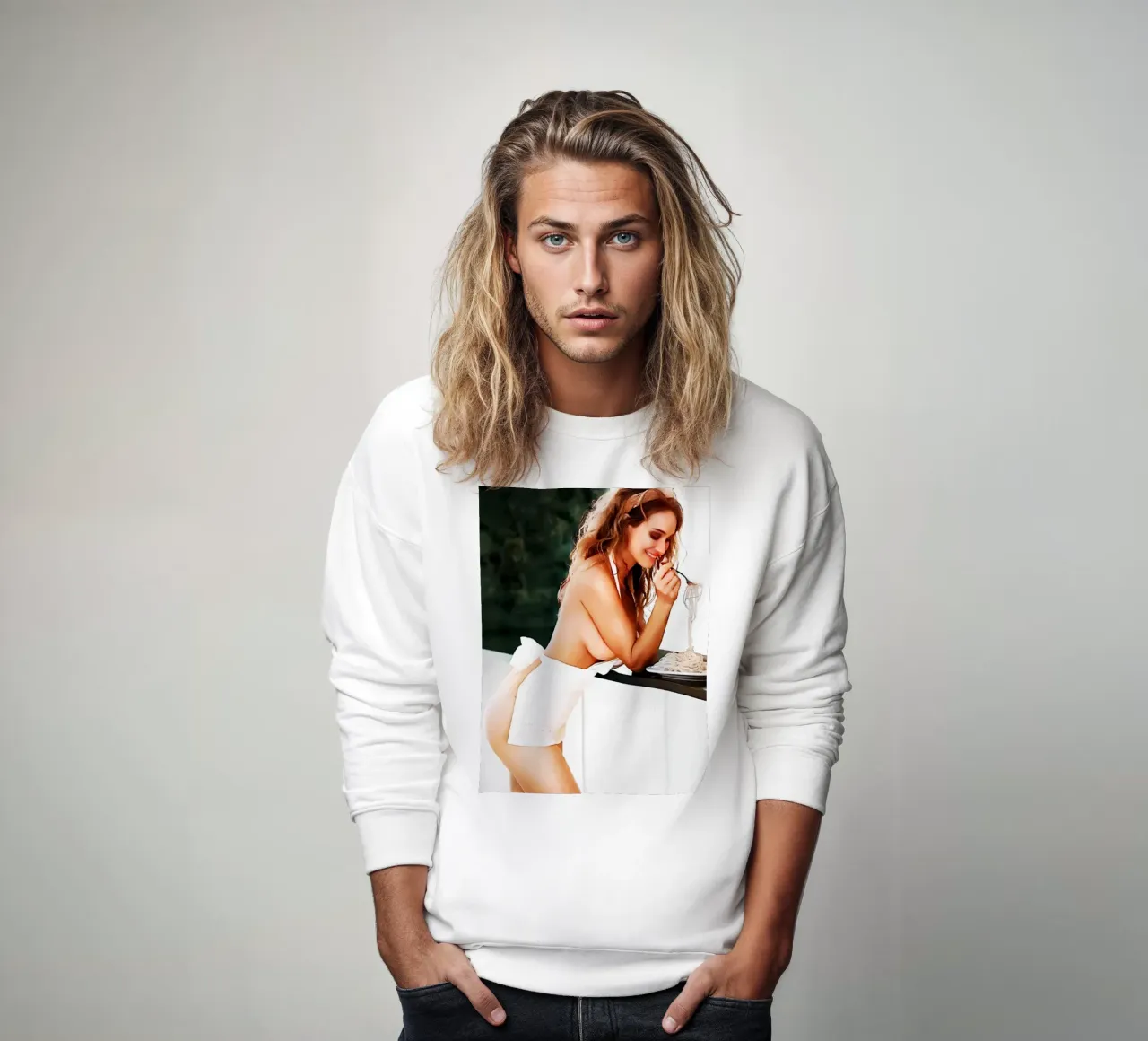 Woman Eating Spaghetti Art sweatshirt by kembangross