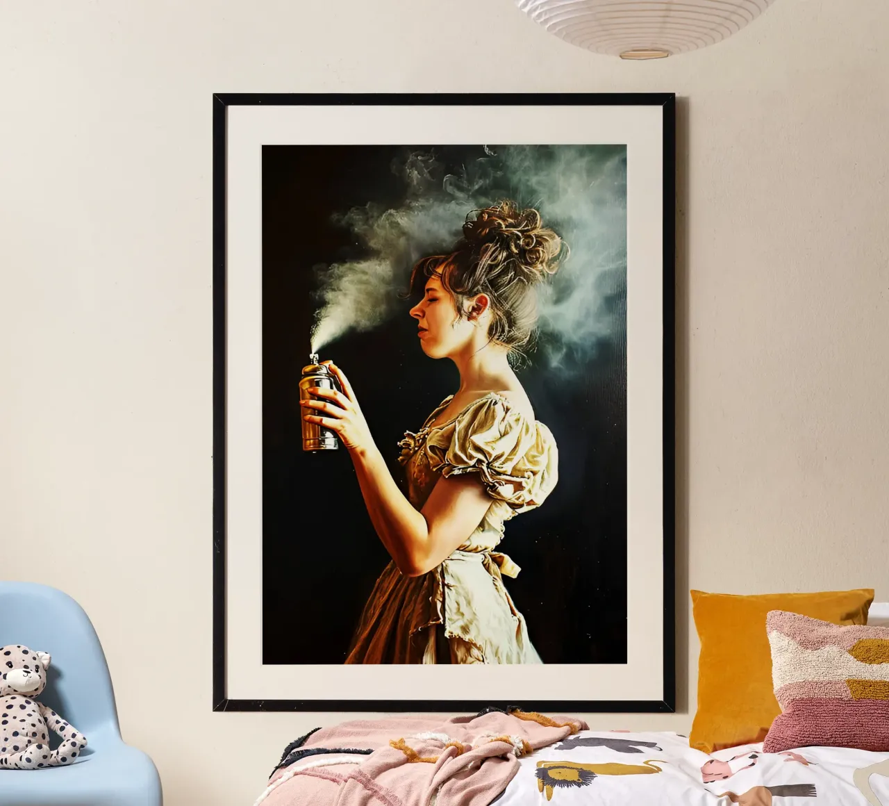 Donna bagno puzzolente poster con telaio in legno da kembangross