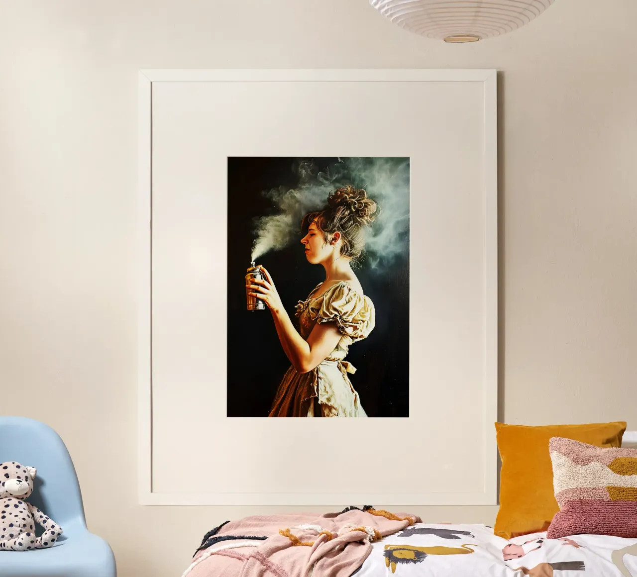 Donna bagno puzzolente poster con telaio in legno da kembangross