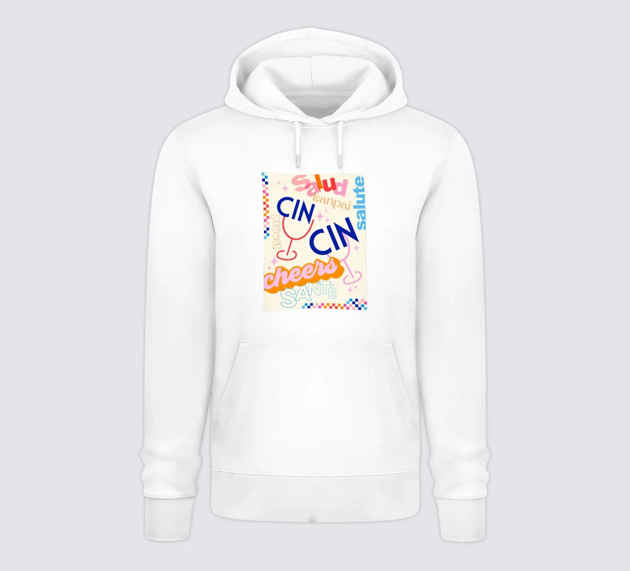 Cheers Around the World - Arte tipográfico retro con cheques sudadera con capucha de Dominique Vari Words