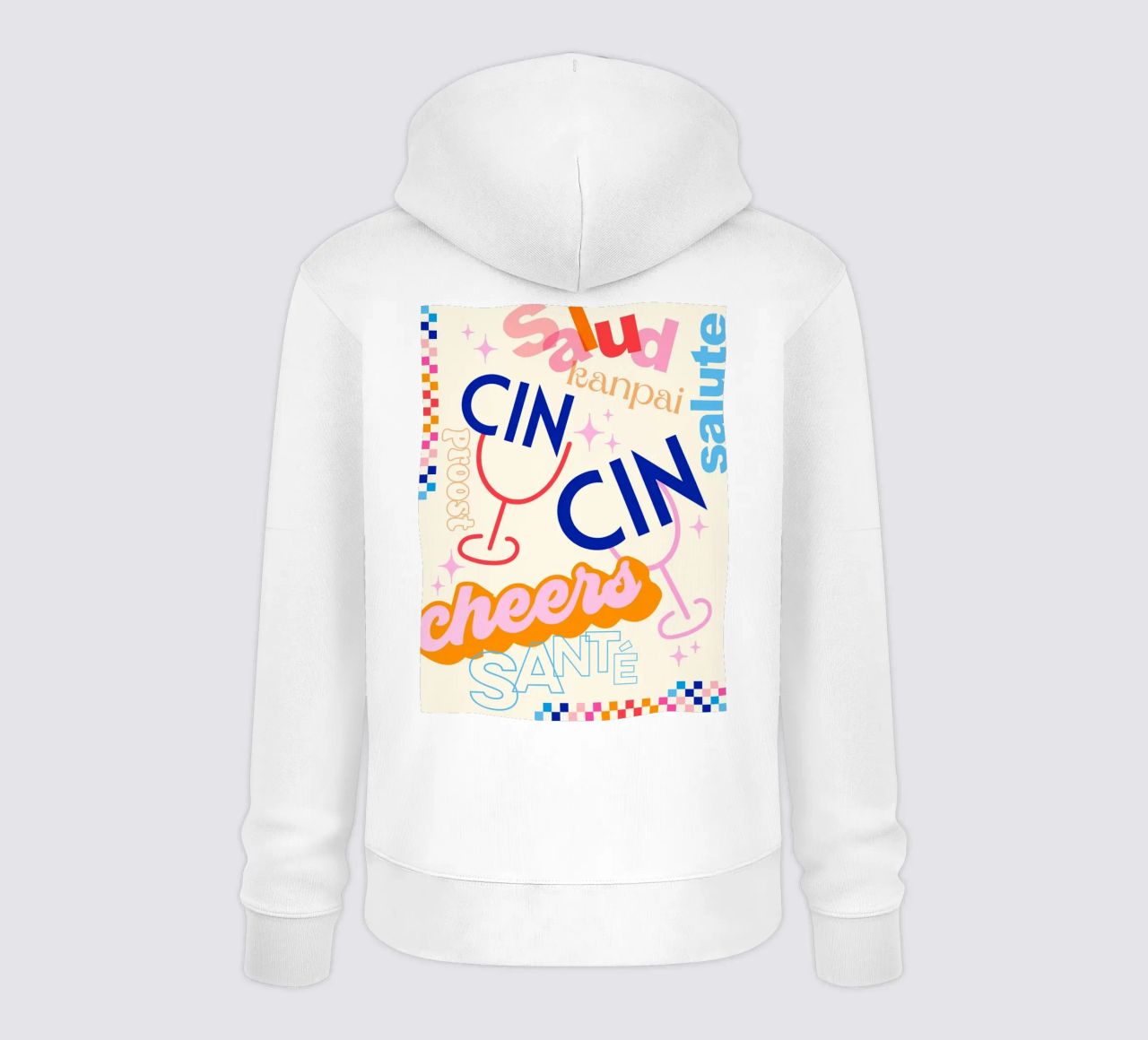 Cheers Around the World - Arte tipográfico retro con cheques sudadera con capucha de Dominique Vari Words