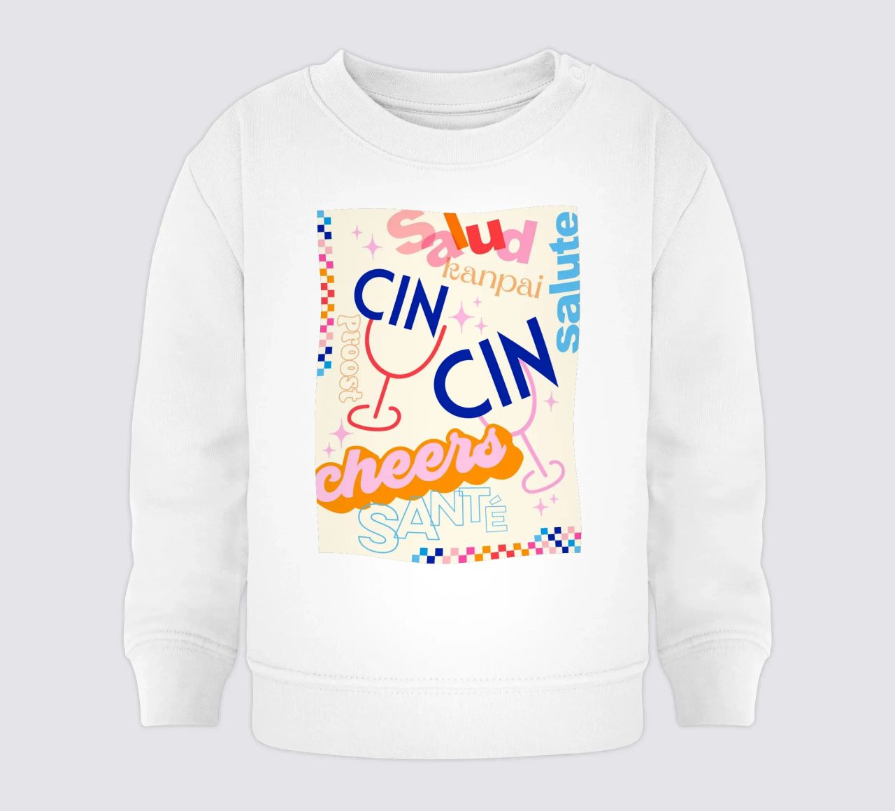 Cheers Around the World - Arte tipográfico retro con cheques sudadera de bebé de Dominique Vari Words