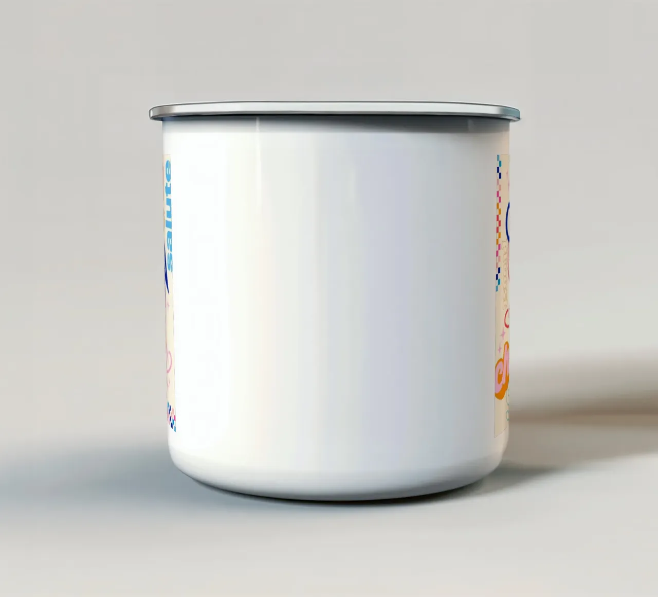 Cheers Around the World • Retro Typographic Art with Checks enamel mug by Dominique Vari Words