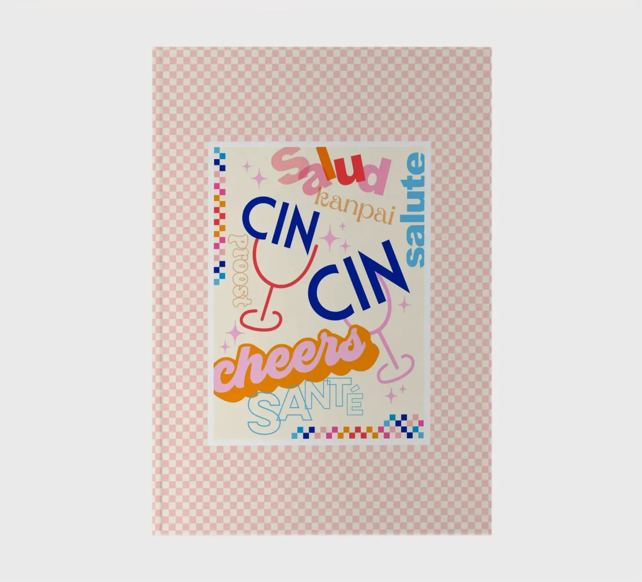 Cheers Around the World • Retro Typographic Art with Checks notebook by Dominique Vari Words