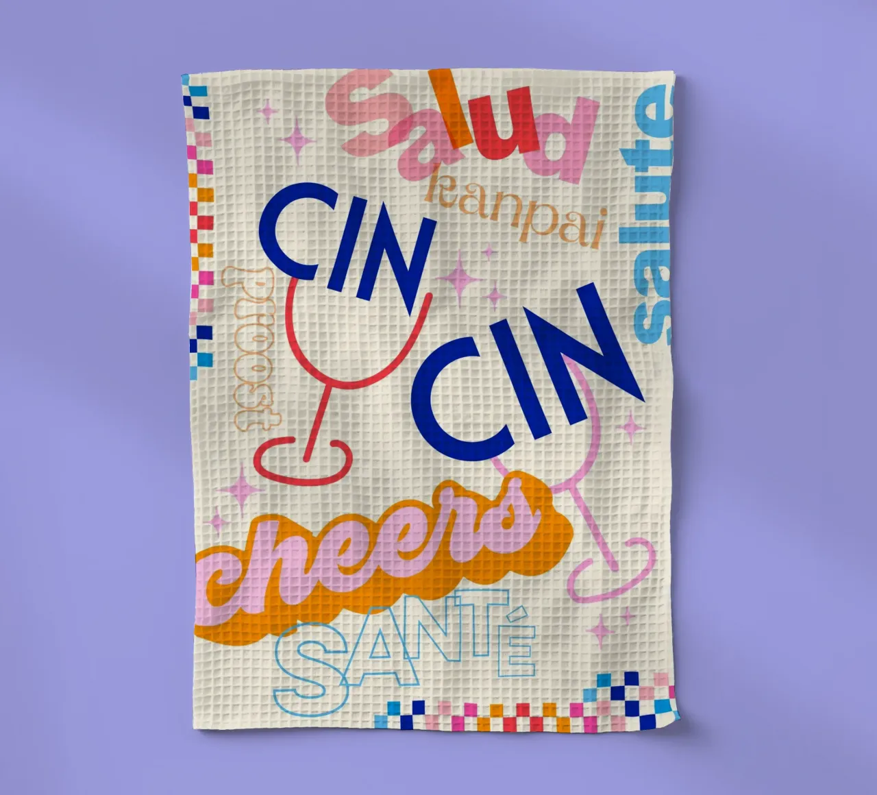 Cin cin in tutto il mondo - Arte tipografica retrò con assegni canovaccio da cucina da Dominique Vari Words
