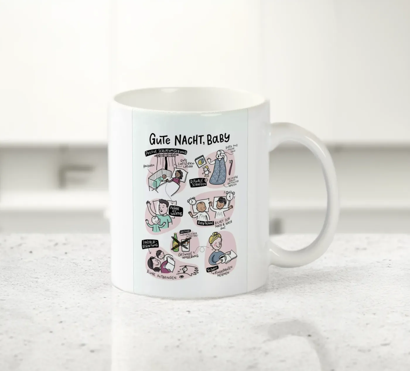 Schlaf ceramic mug by Geborgen Wachsen x JUNIQE