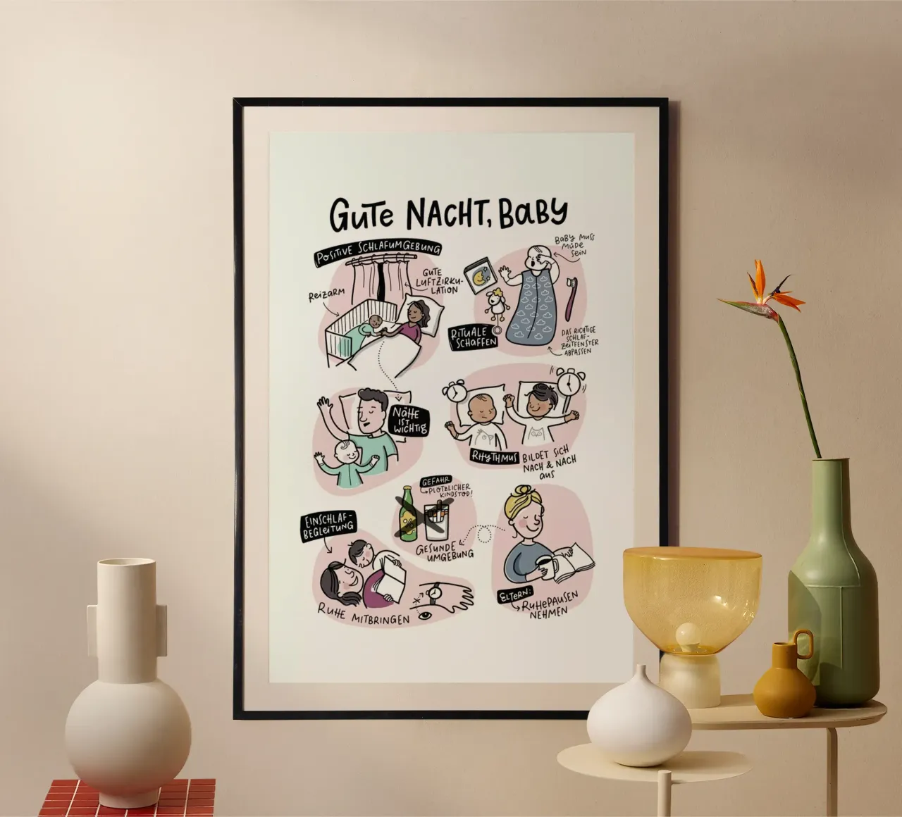 Schlaf poster con telaio in legno da Geborgen Wachsen x JUNIQE