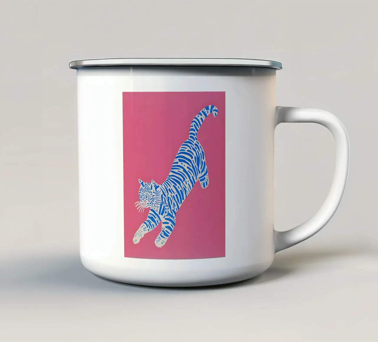 Abstract Cat in Pink and Blue tazza in smalto da Gypsy Galleria