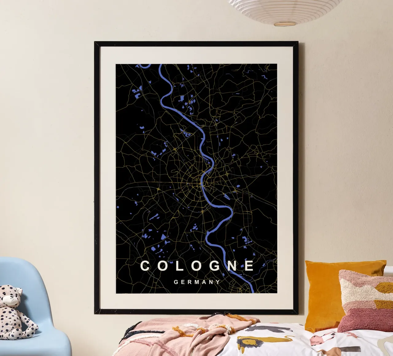 Mappa della città di Colonia Germania nero e oro poster da Cartographers Library