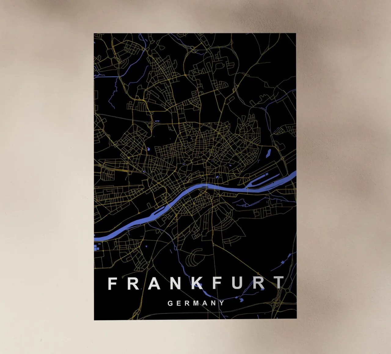 Francoforte Germania - Mappa della città in nero e oro pellicola backlit da Cartographers Library