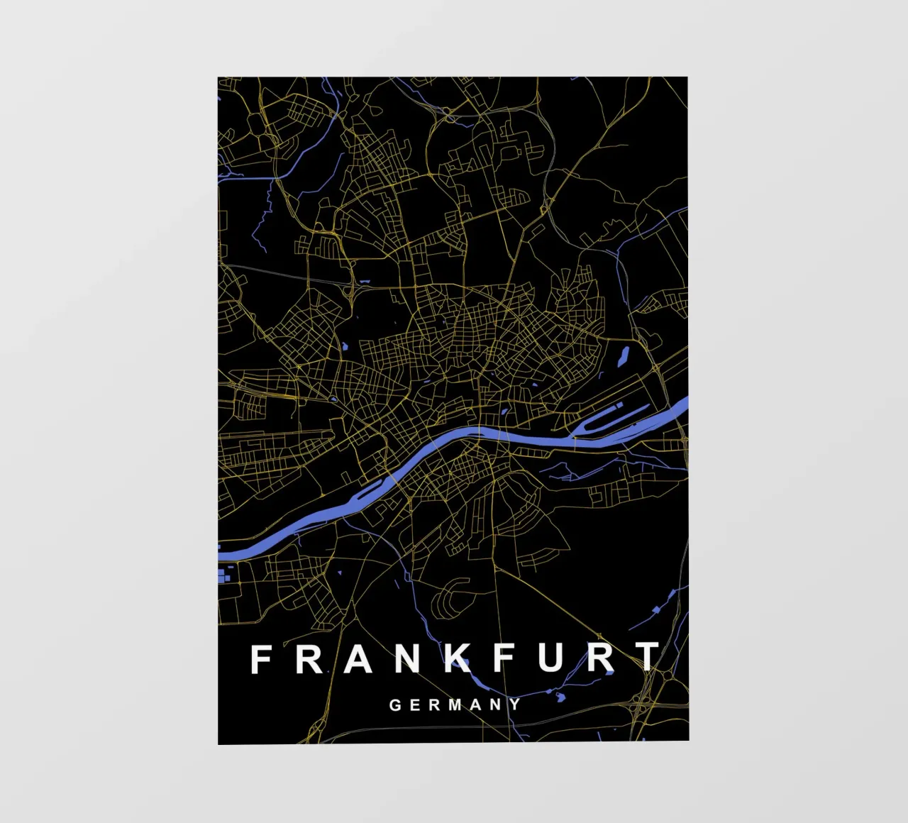 Francoforte Germania - Mappa della città in nero e oro pellicola backlit da Cartographers Library