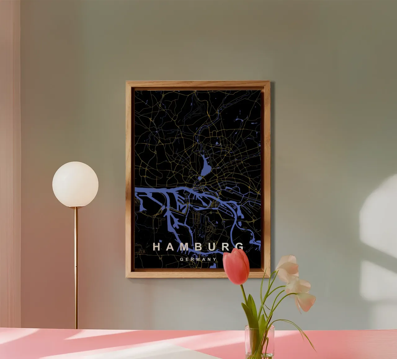 Amburgo Germania - Mappa della città in nero e oro pannello forex da Cartographers Library
