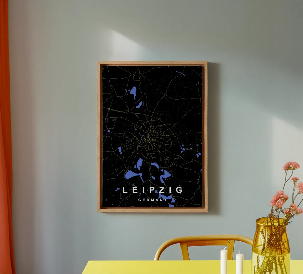 Leipzig Duitsland Stadsplattegrond Zwart-Goud canvas met Baklijst van Cartographers Library