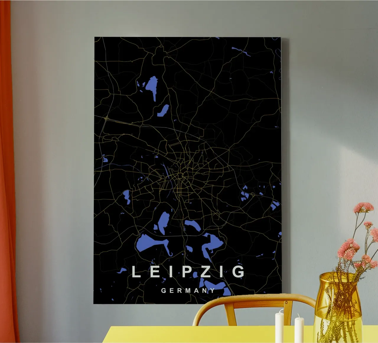 Leipzig Duitsland Stadsplattegrond Zwart-Goud canvas met Baklijst van Cartographers Library