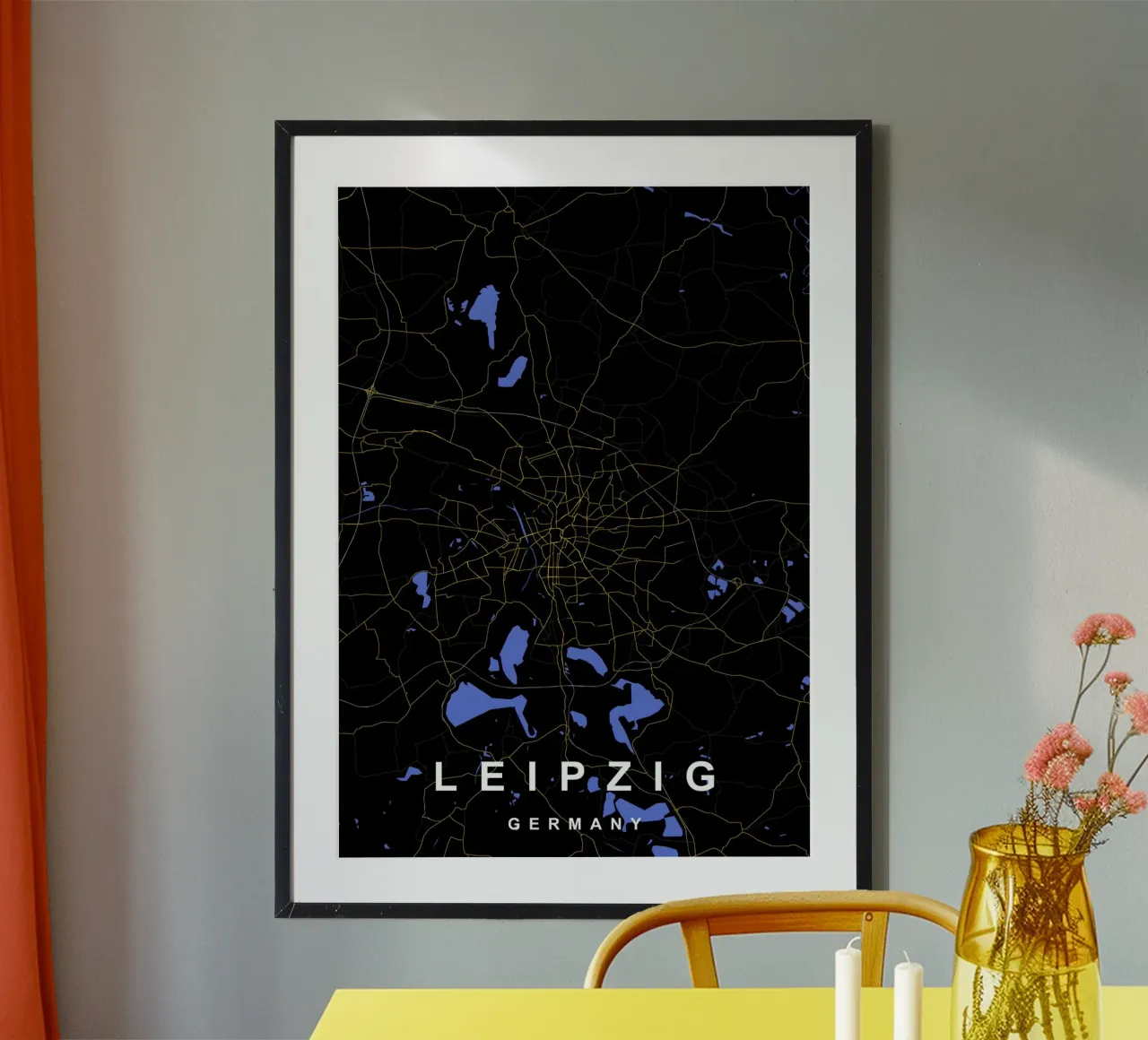 Mappa della città di Lipsia, Germania, nero e oro poster da Cartographers Library