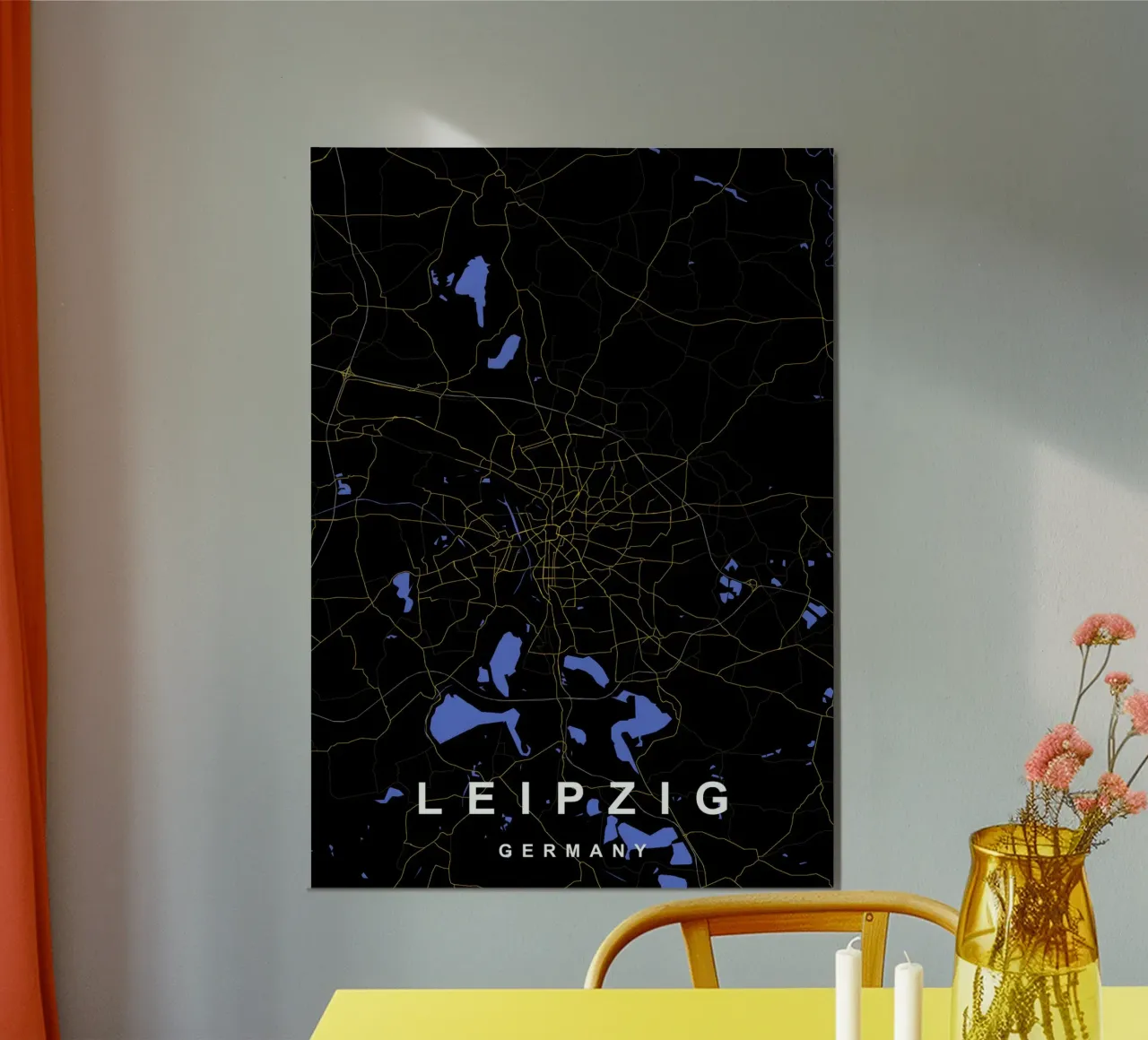 Mappa della città di Lipsia, Germania, nero e oro poster da Cartographers Library
