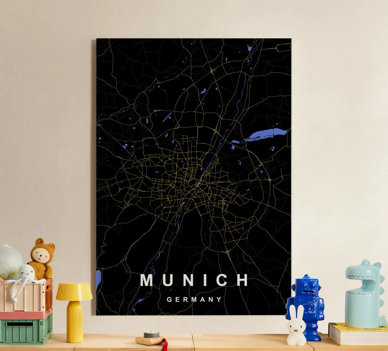 Monaco di Baviera Germania - Mappa della città in nero e oro plexiglass da Cartographers Library