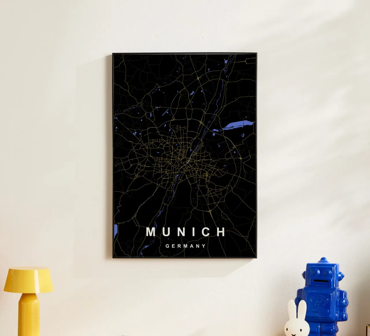 Monaco di Baviera Germania - Mappa della città in nero e oro alluminio dibond da Cartographers Library