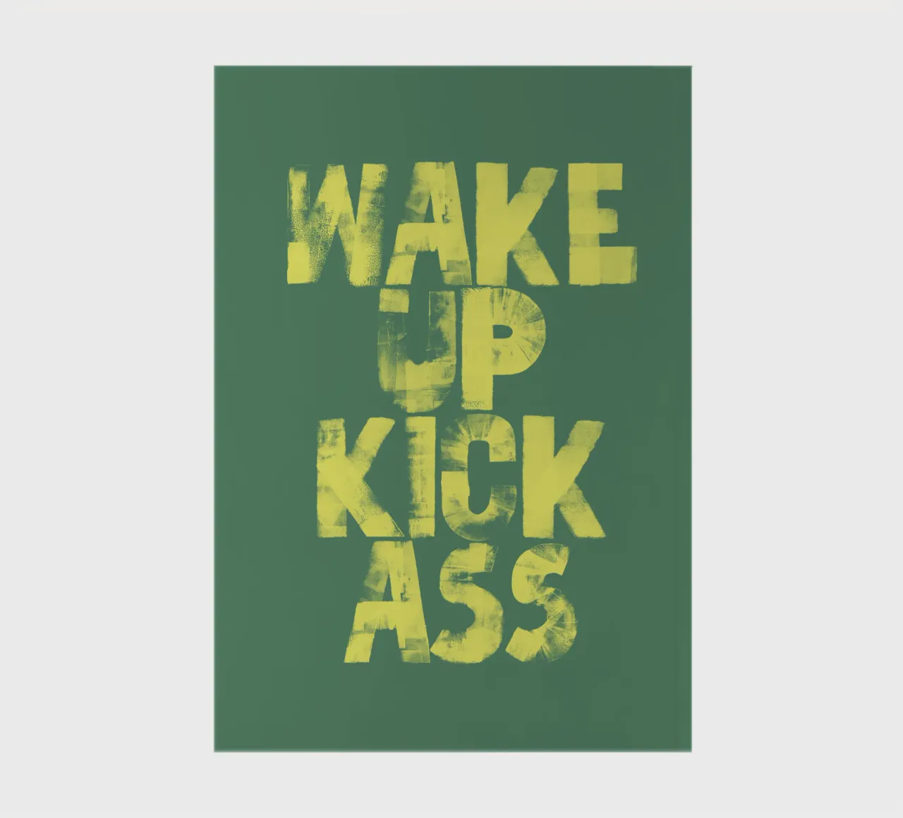 Imprimé typographique Wake Up Kick Ass en jaune et vert carnet de notes de THE MOTIVATED TYPE