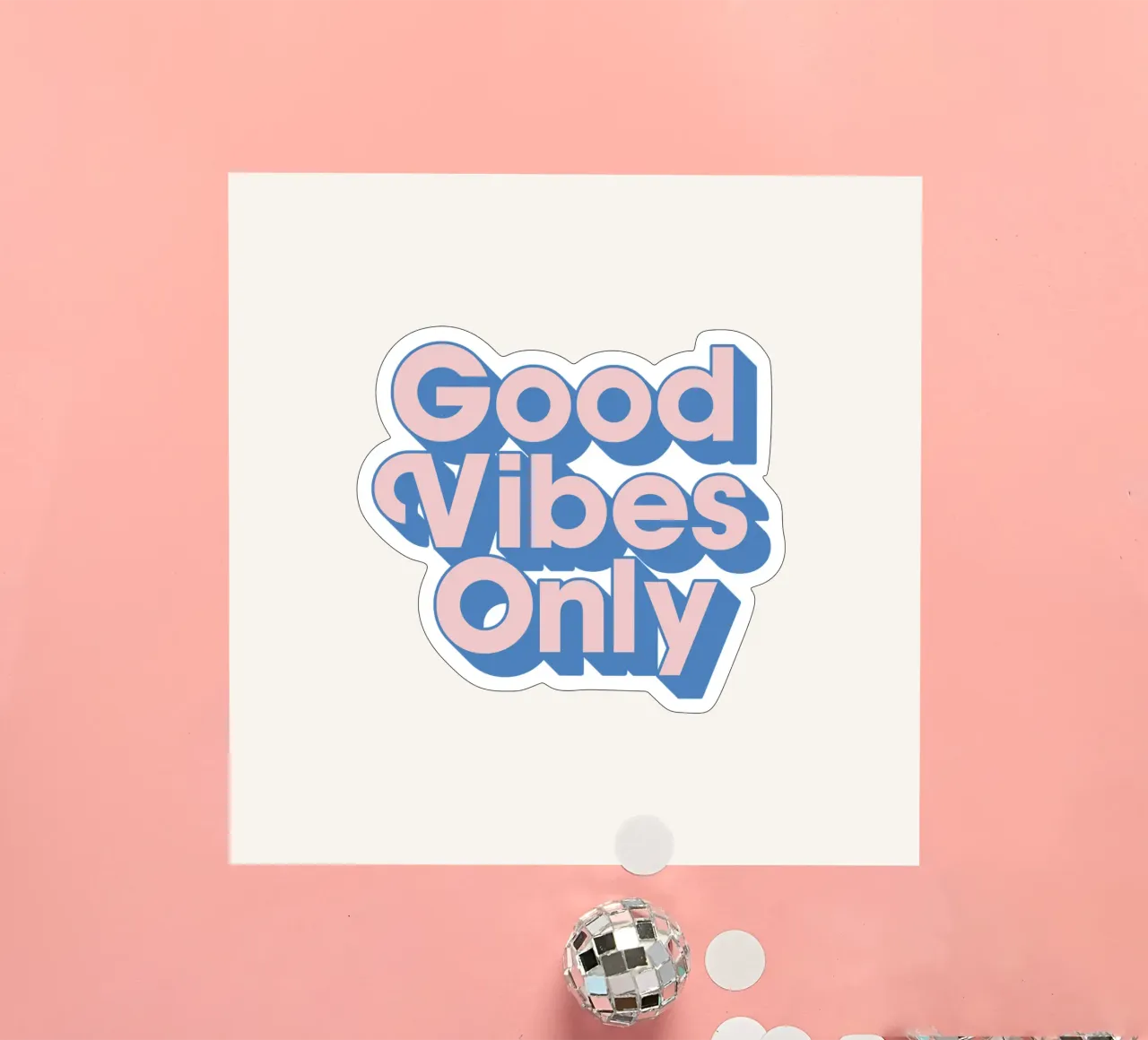 Good Vibes Only Typography Print in Pink and Blue sticker by THE MOTIVATED TYPE