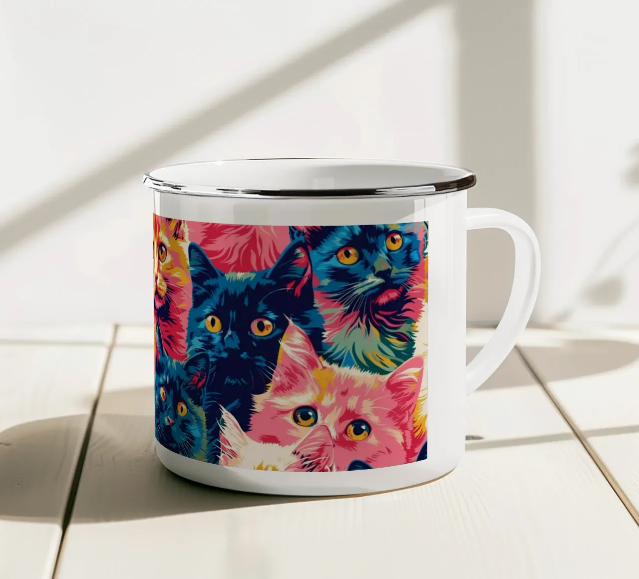 Colorful Cats tazza in smalto da Sunflower Soul Studio