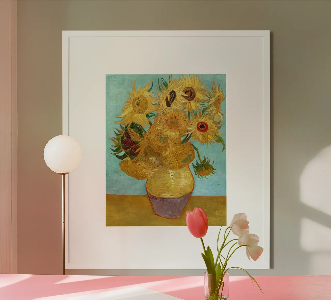 Vaso con dodici girasoli di Van Gogh poster con telaio in legno da Van Gogh Prints