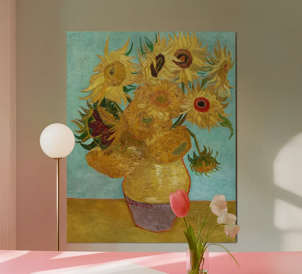 Vaso con dodici girasoli di Van Gogh poster con telaio in legno da Van Gogh Prints