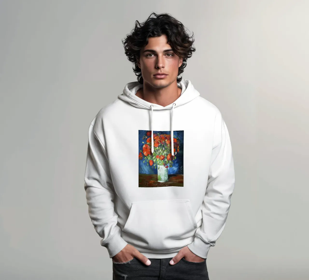 Vaso con papaveri di Vincent van Gogh felpa con cappuccio da Van Gogh Prints
