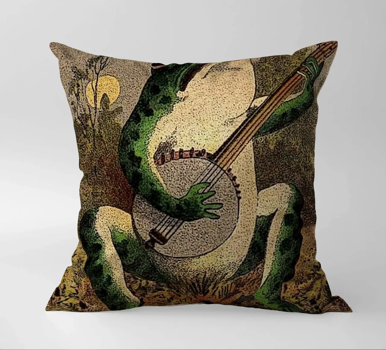 A Frog Playing Banjo in The Moonlight cuscino da avissta
