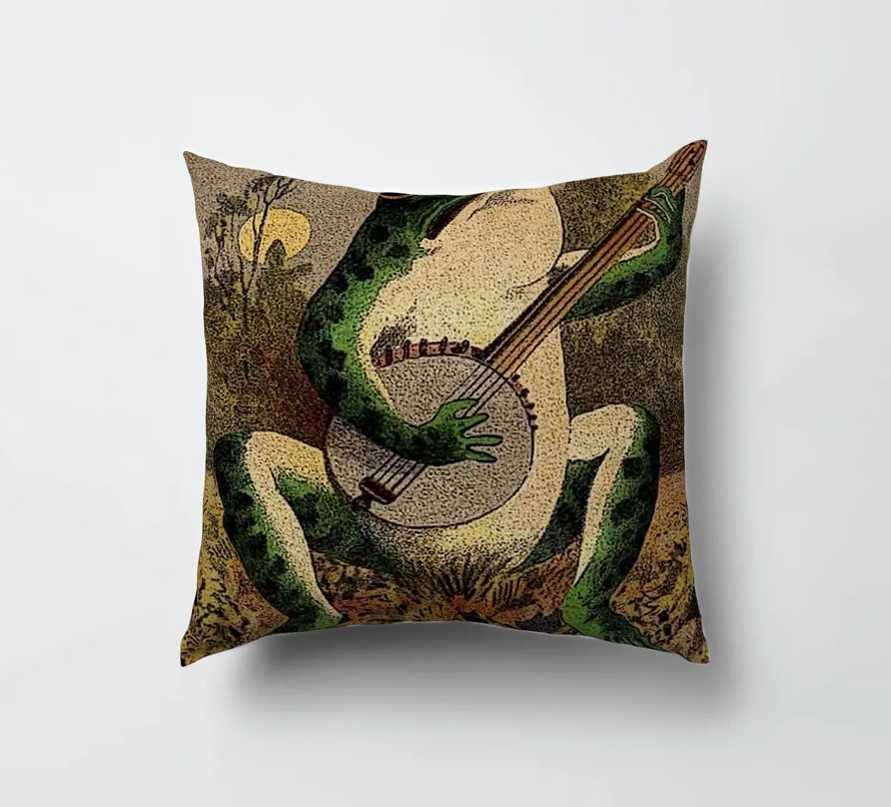 A Frog Playing Banjo in The Moonlight cuscino da avissta