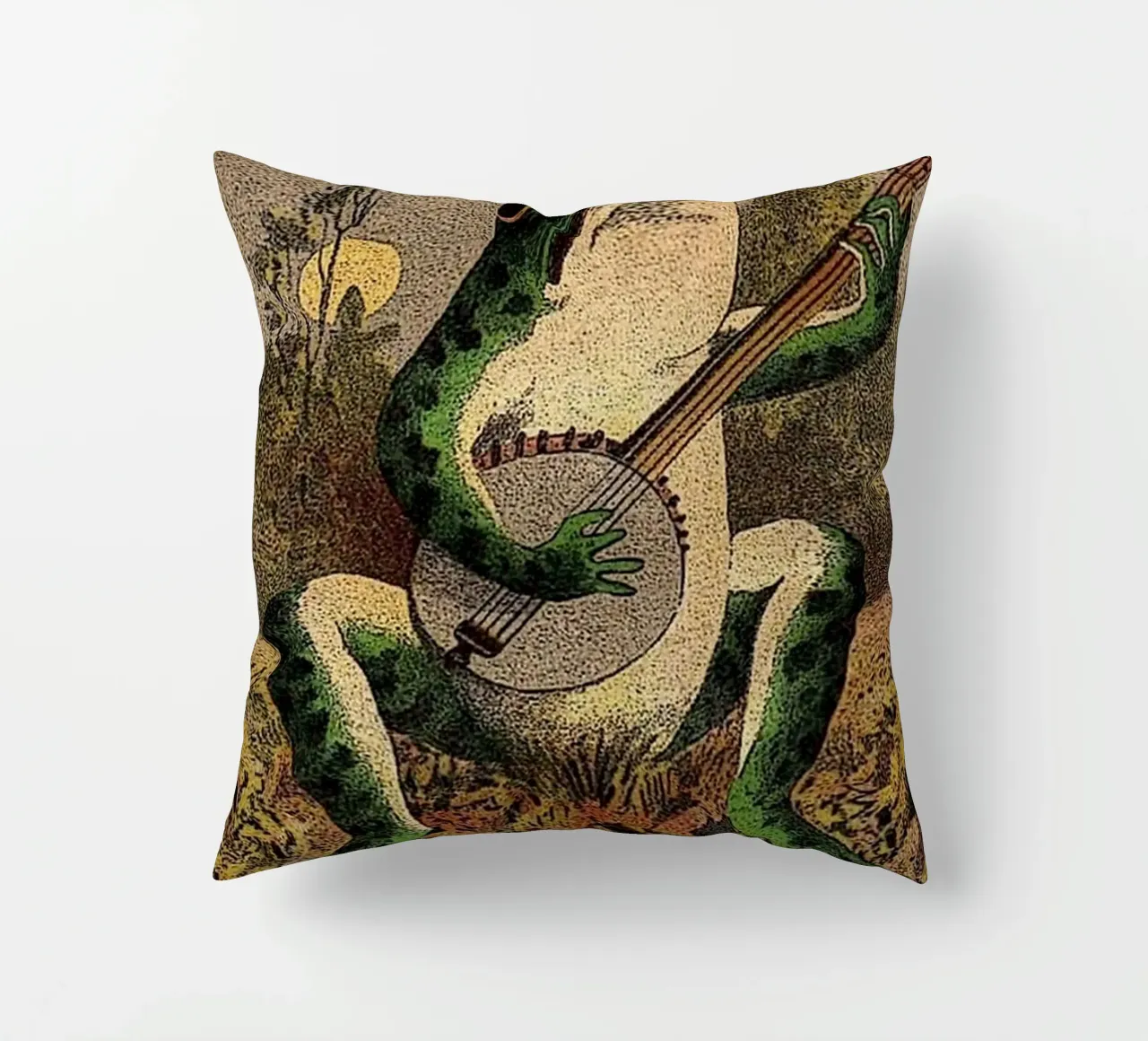 A Frog Playing Banjo in The Moonlight cuscino da avissta