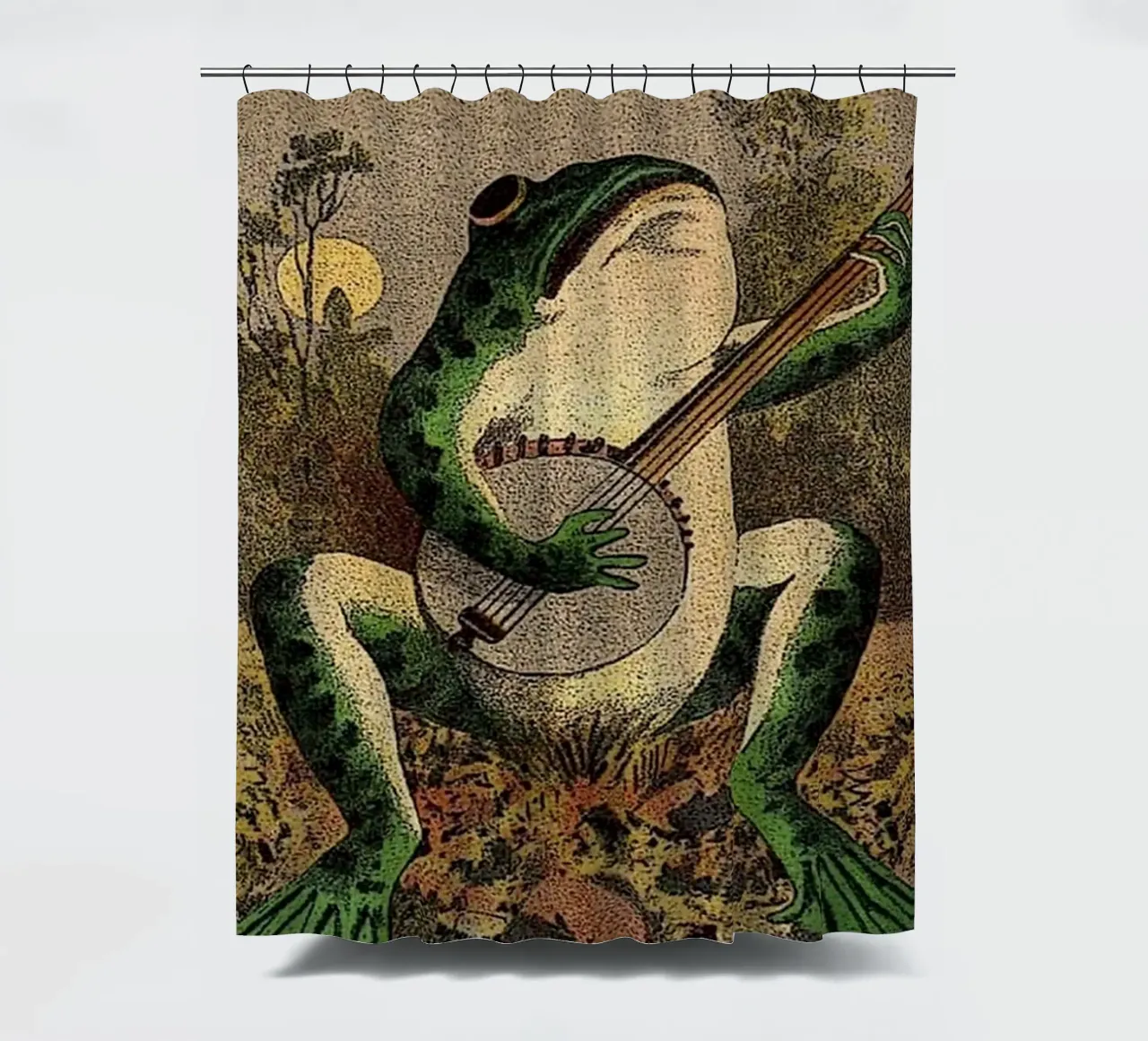 A Frog Playing Banjo in The Moonlight tenda da doccia da avissta