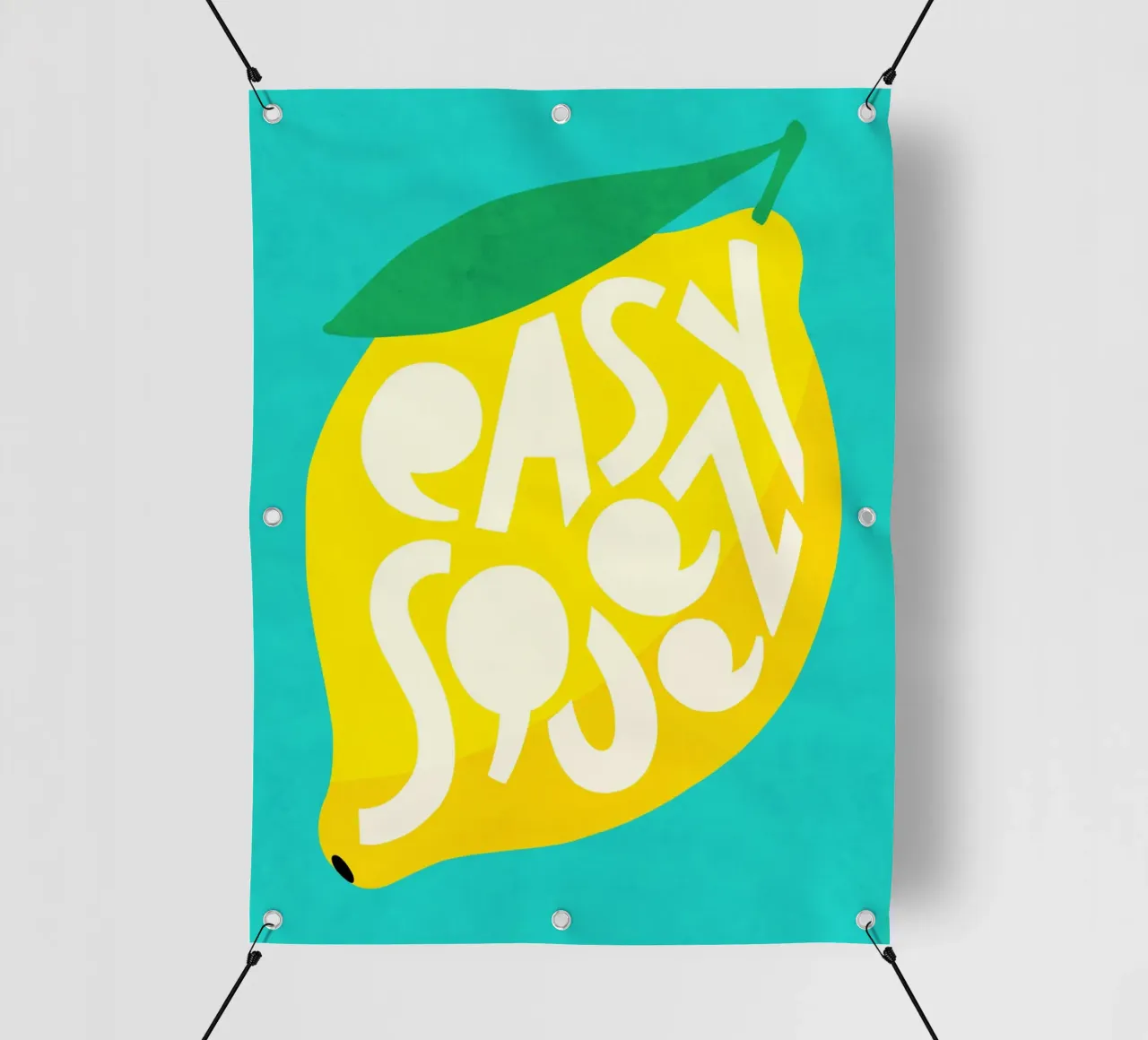 Easy Squeezy Lemon - grassetto tipografico frutta giallo blu alzavola telo in pvc da Dominique Vari Words
