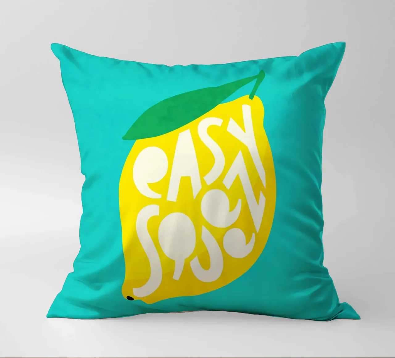 Citroen - Vetgedrukt typografisch fruit geel groenblauw kussen van Dominique Vari Words