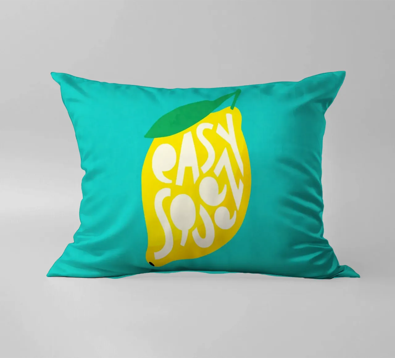 Citroen - Vetgedrukt typografisch fruit geel groenblauw kussen van Dominique Vari Words