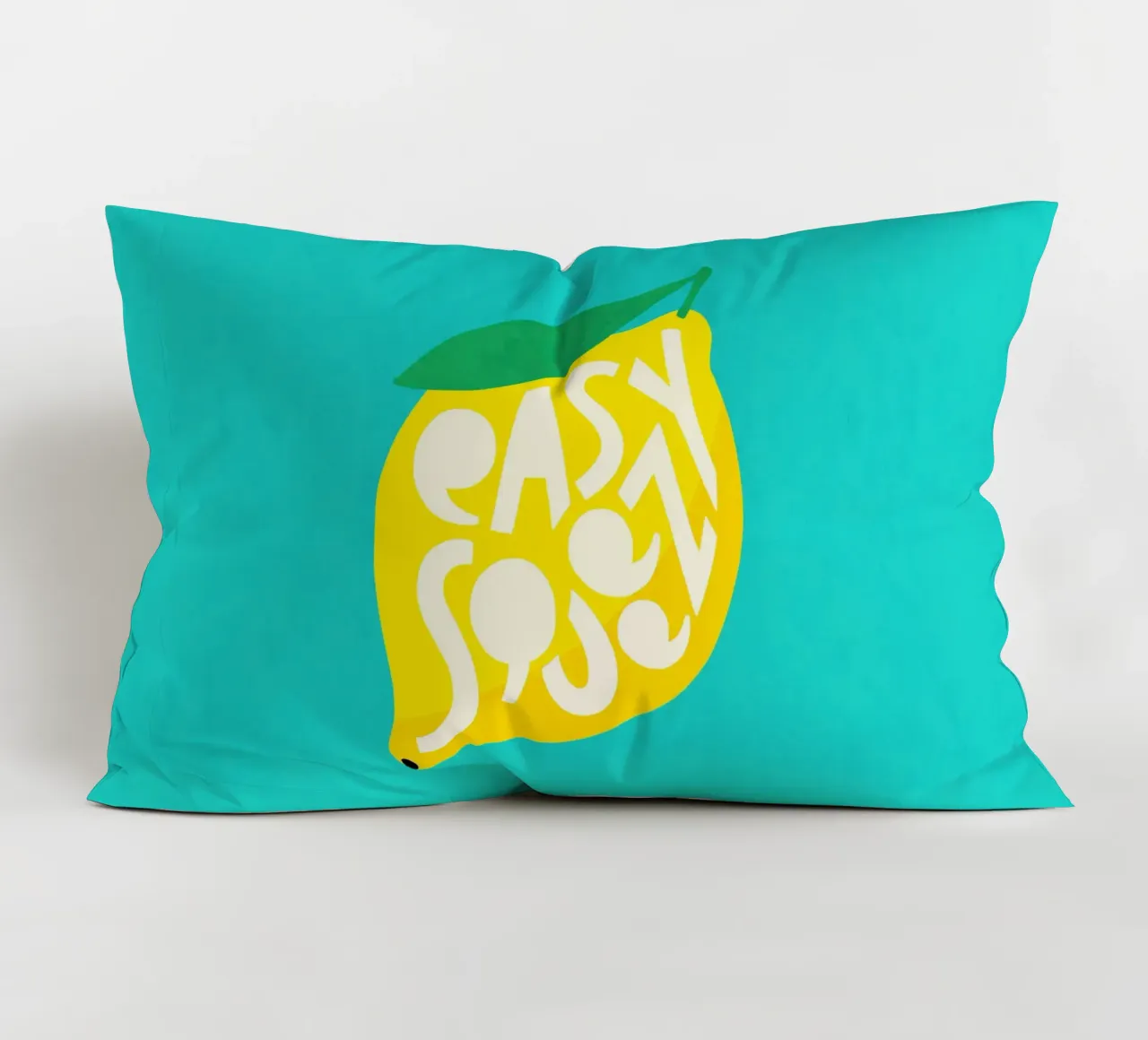 Citroen - Vetgedrukt typografisch fruit geel groenblauw kussen van Dominique Vari Words