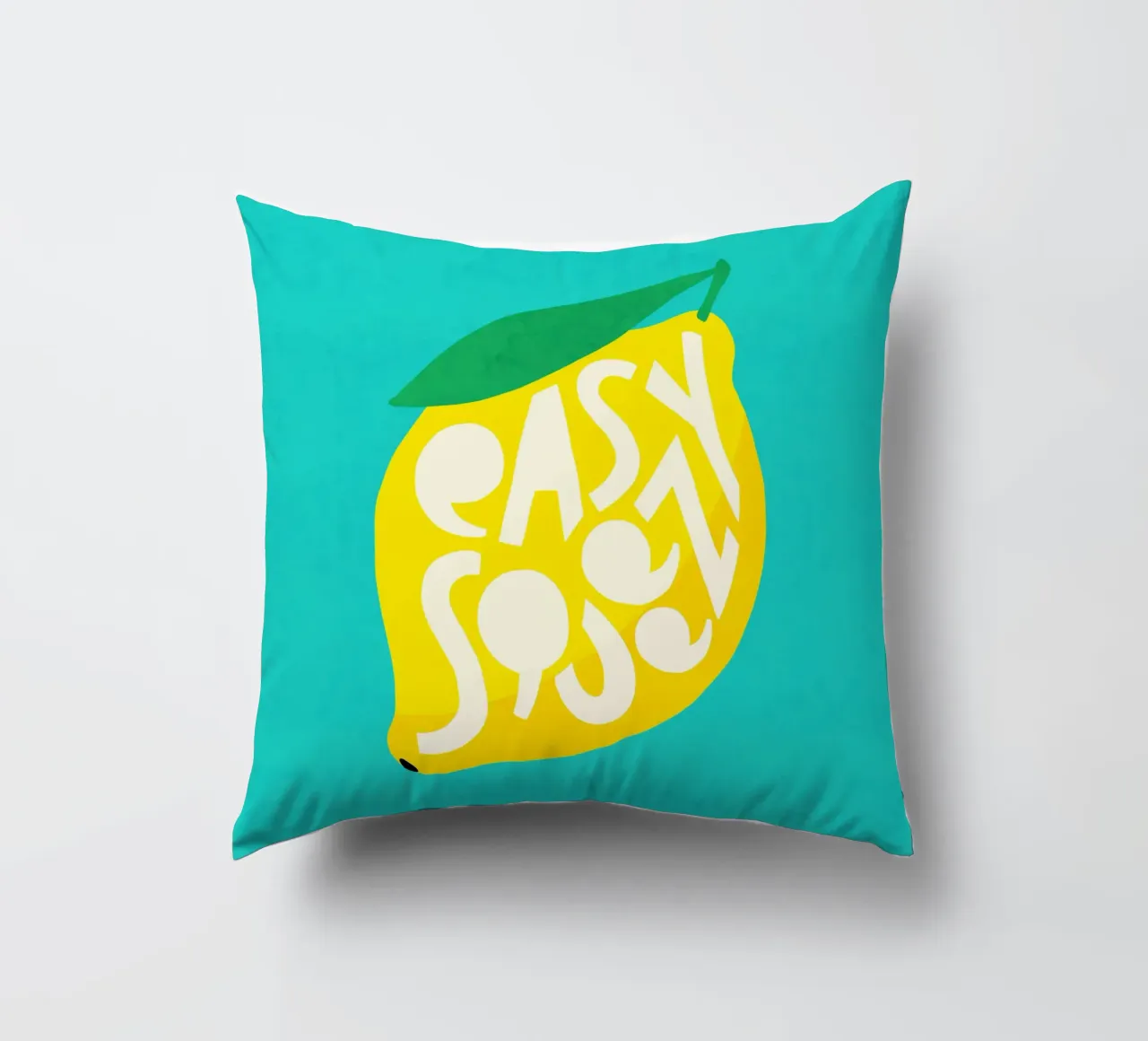 Citroen - Vetgedrukt typografisch fruit geel groenblauw kussen van Dominique Vari Words