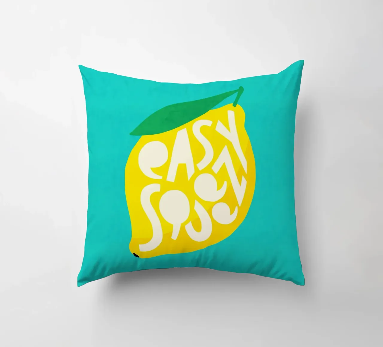 Citroen - Vetgedrukt typografisch fruit geel groenblauw kussen van Dominique Vari Words