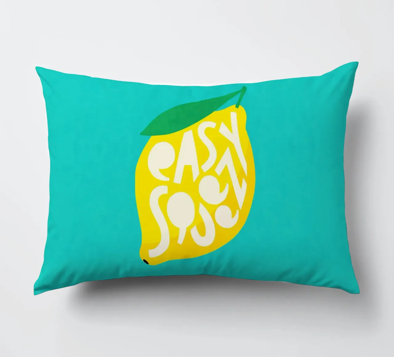 Citroen - Vetgedrukt typografisch fruit geel groenblauw kussen van Dominique Vari Words