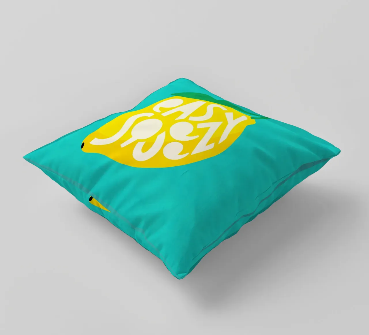 Citroen - Vetgedrukt typografisch fruit geel groenblauw kussen van Dominique Vari Words