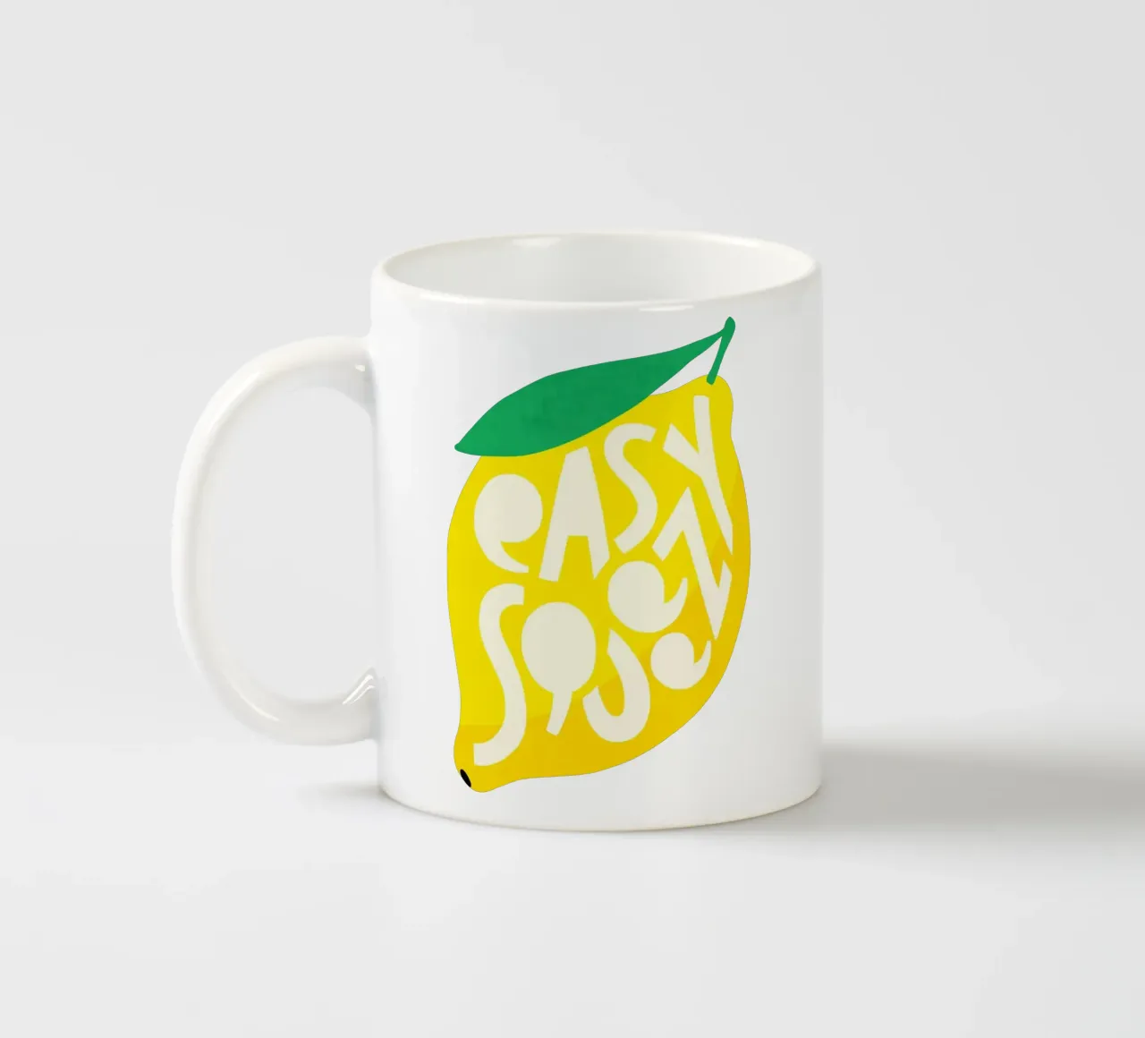 Easy Squeezy Lemon - grassetto tipografico frutta giallo blu alzavola tazza in ceramica da Dominique Vari Words