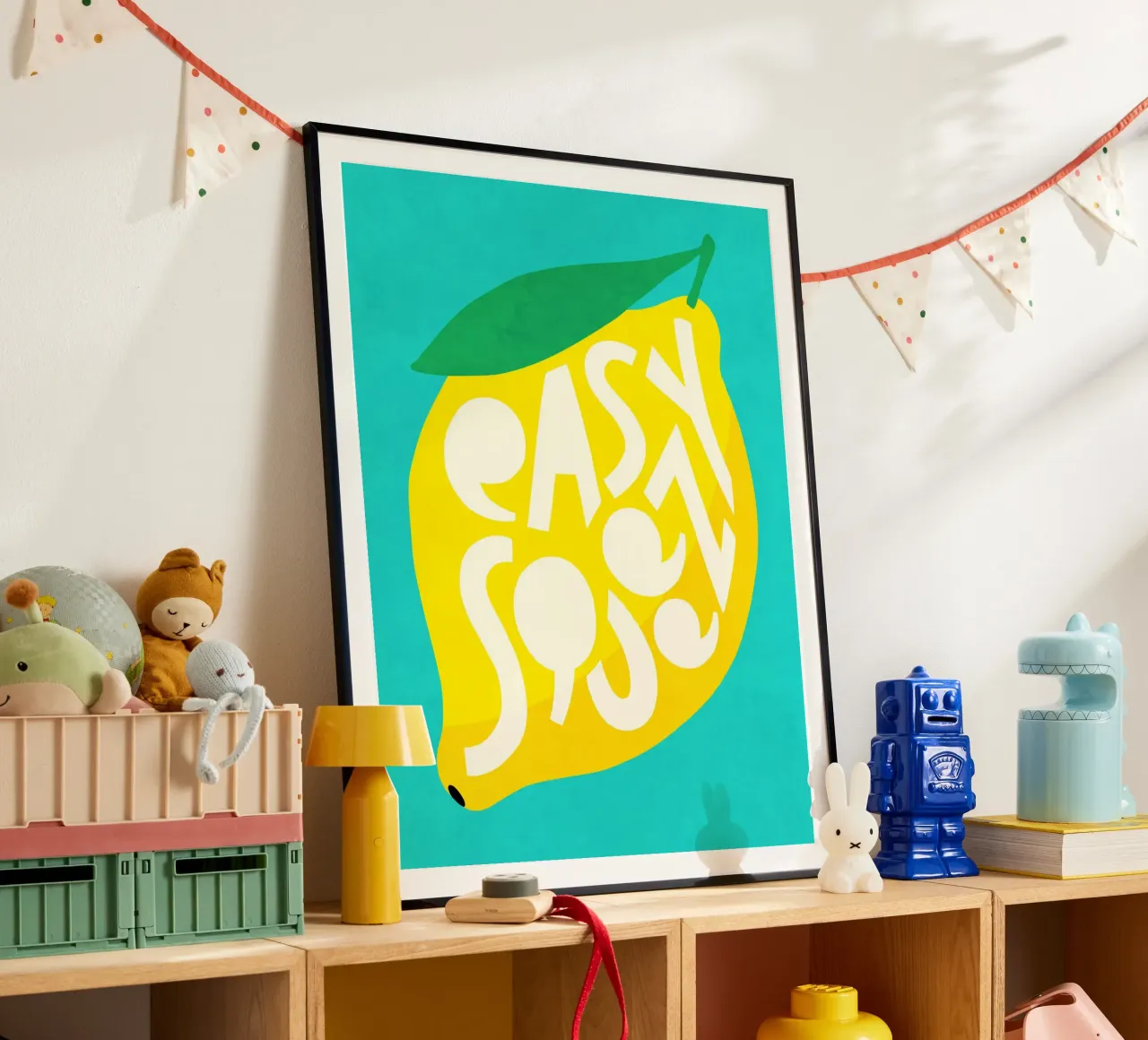 Easy Squeezy Lemon - Typographie audacieuse fruits jaune sarcelle bleu hahnemühle de Dominique Vari Words