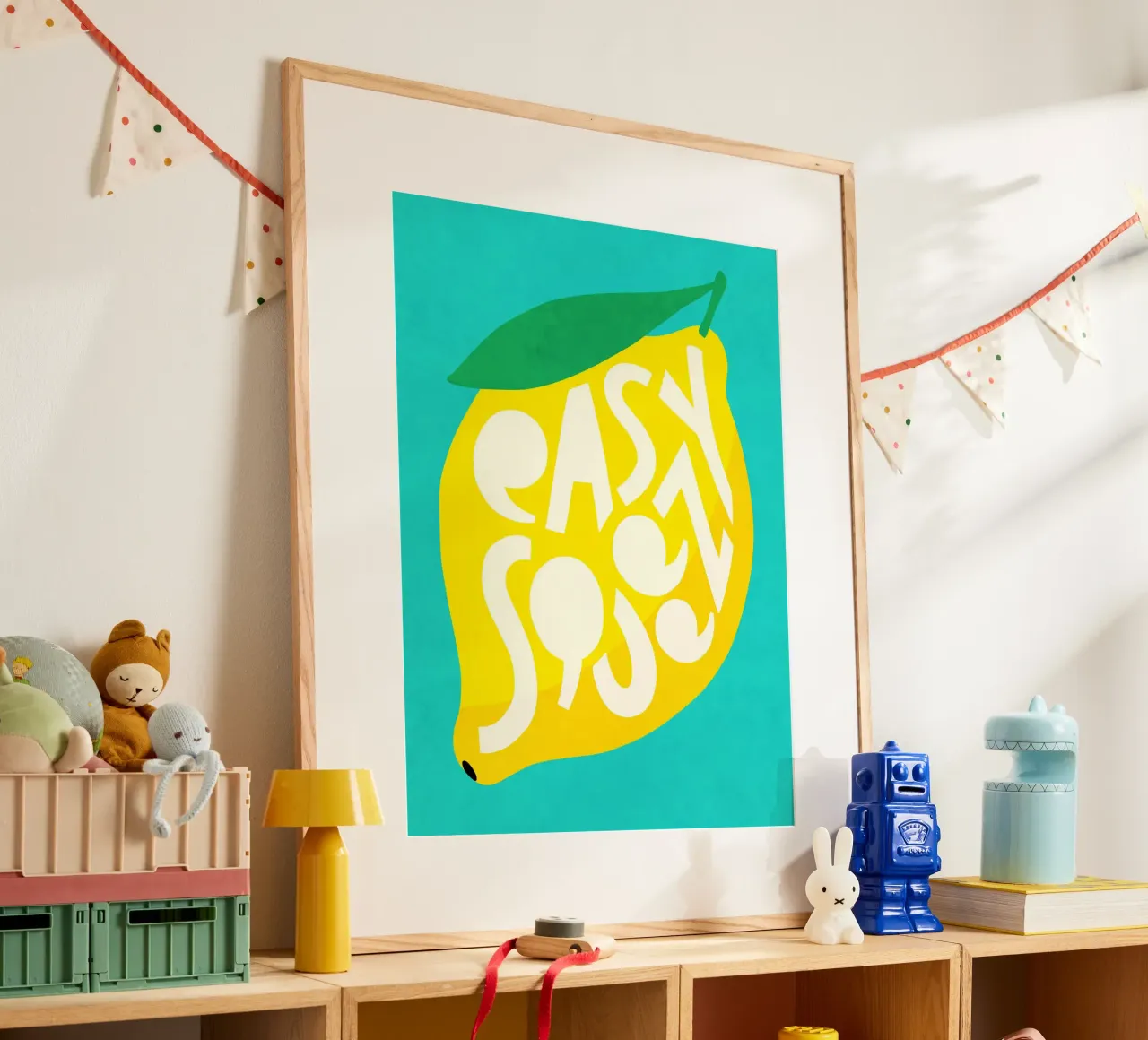 Easy Squeezy Lemon - Typographie audacieuse fruits jaune sarcelle bleu hahnemühle de Dominique Vari Words